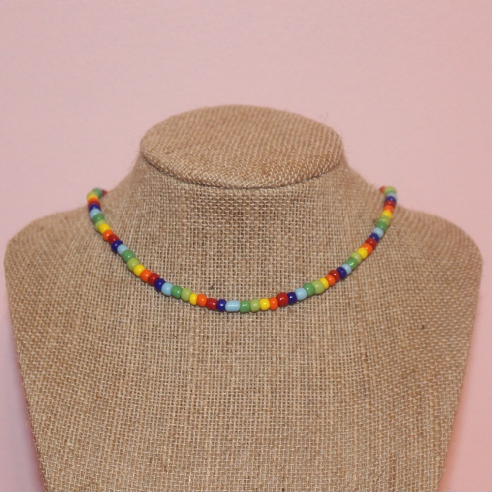 Rainbow seed bead VSCO choker necklace